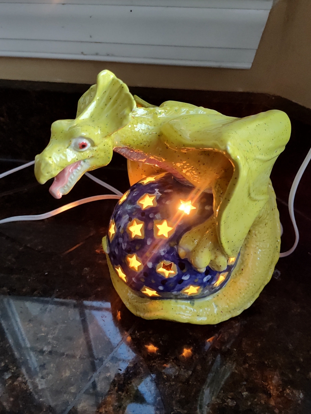 Dragon Globe Ceramic Night Light/Lantern- 9.5"H x 8.5"W, Yellow/Blue, Fine Art - Picture 11 of 12